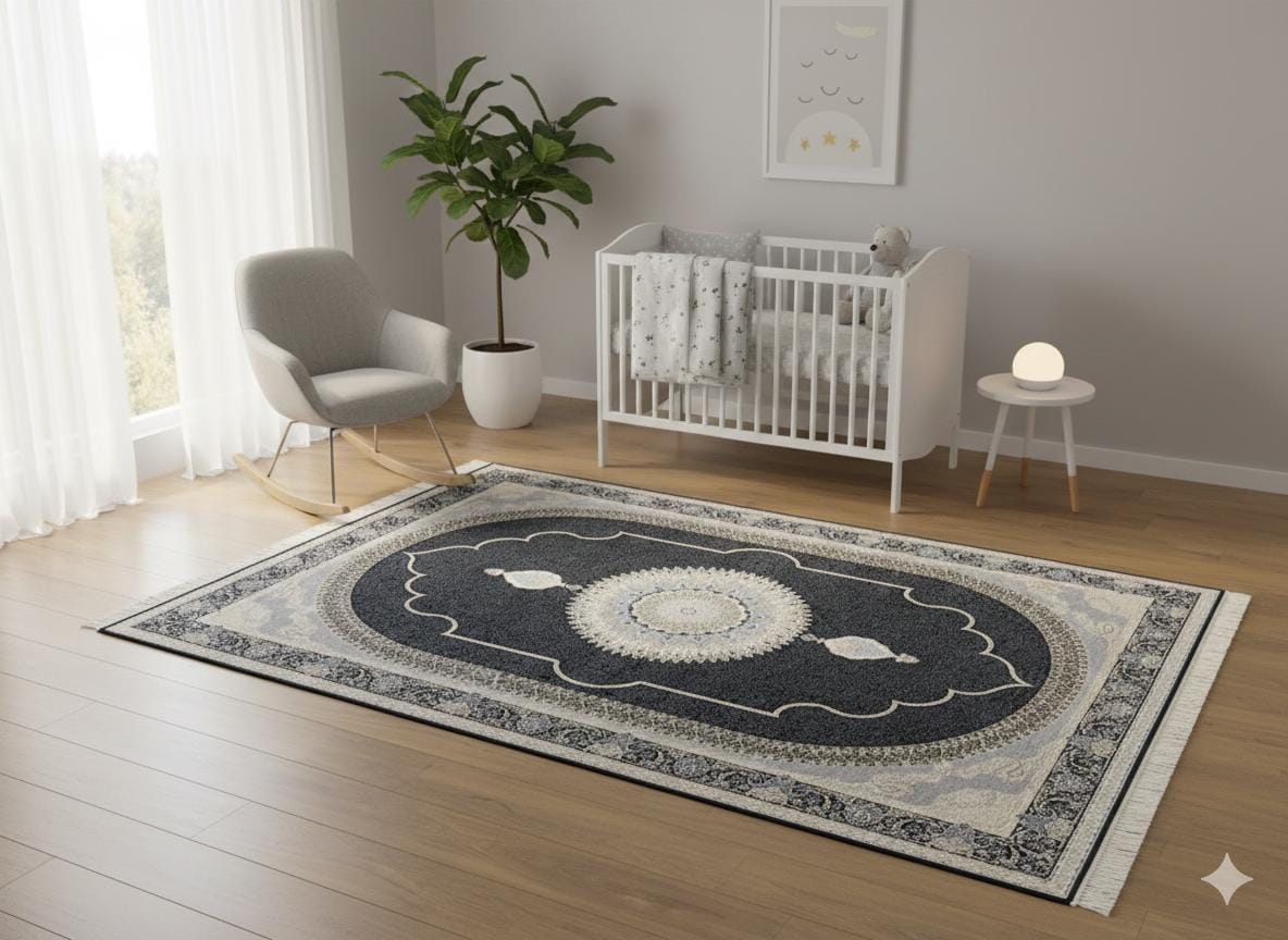7x10 ft,  Black Classic Medallion Silk Rug: Oriental design carpet