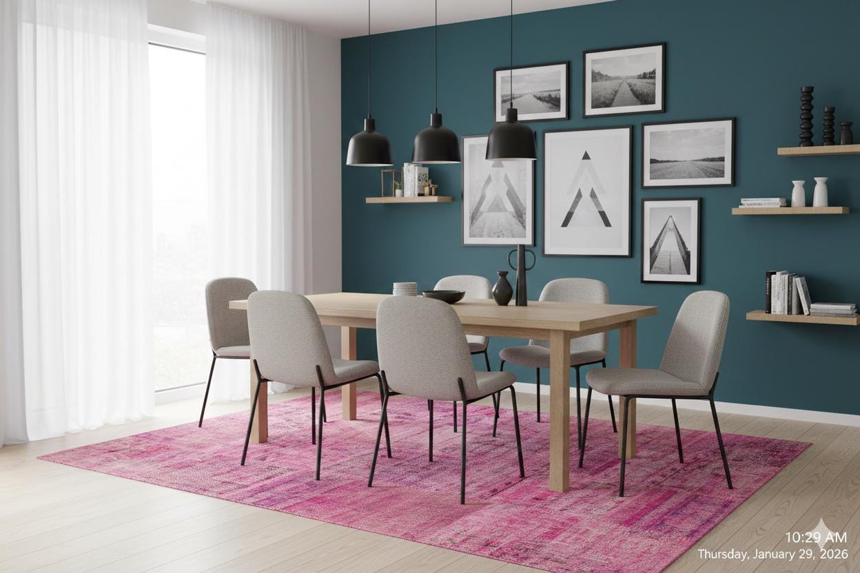 Handmade Pink Patchwork Rug: Modern Bohemian Wool Area Rug (5.2x7.5 ft)