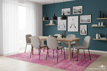 Handmade Pink Patchwork Rug: Modern Bohemian Wool Area Rug (5.2x7.5 ft)