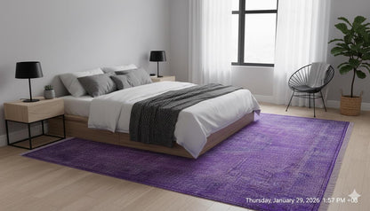 Vintage Purple Wool Rug: Handmade Eclectic Turkish Carpet (4'9''x8'2'')