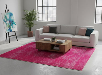 Handmade Pink Wool Rug: Vintage carpet (3'6''x4'11''ft)