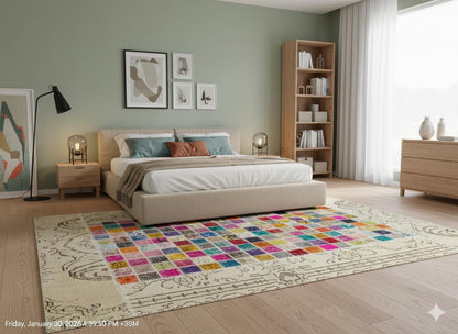 Handmade Patchwork Wool Turkish Rug - 5'x8' Bohemian Area Rug