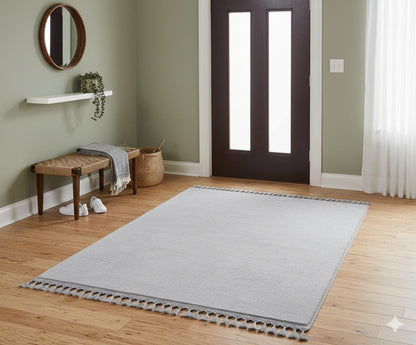 Fluffy Gray Rug: Modern Plain minimalist Washable Cotton Carpet