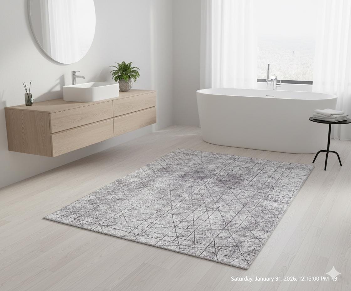 Abstract Line Area Rug, Minimalist Gray Geometric Carpet, Scandinavian Living Room Floor Rug