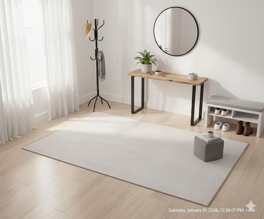 Machine Washable Woven Carpet – Light Gray Modern Low Pile Rug