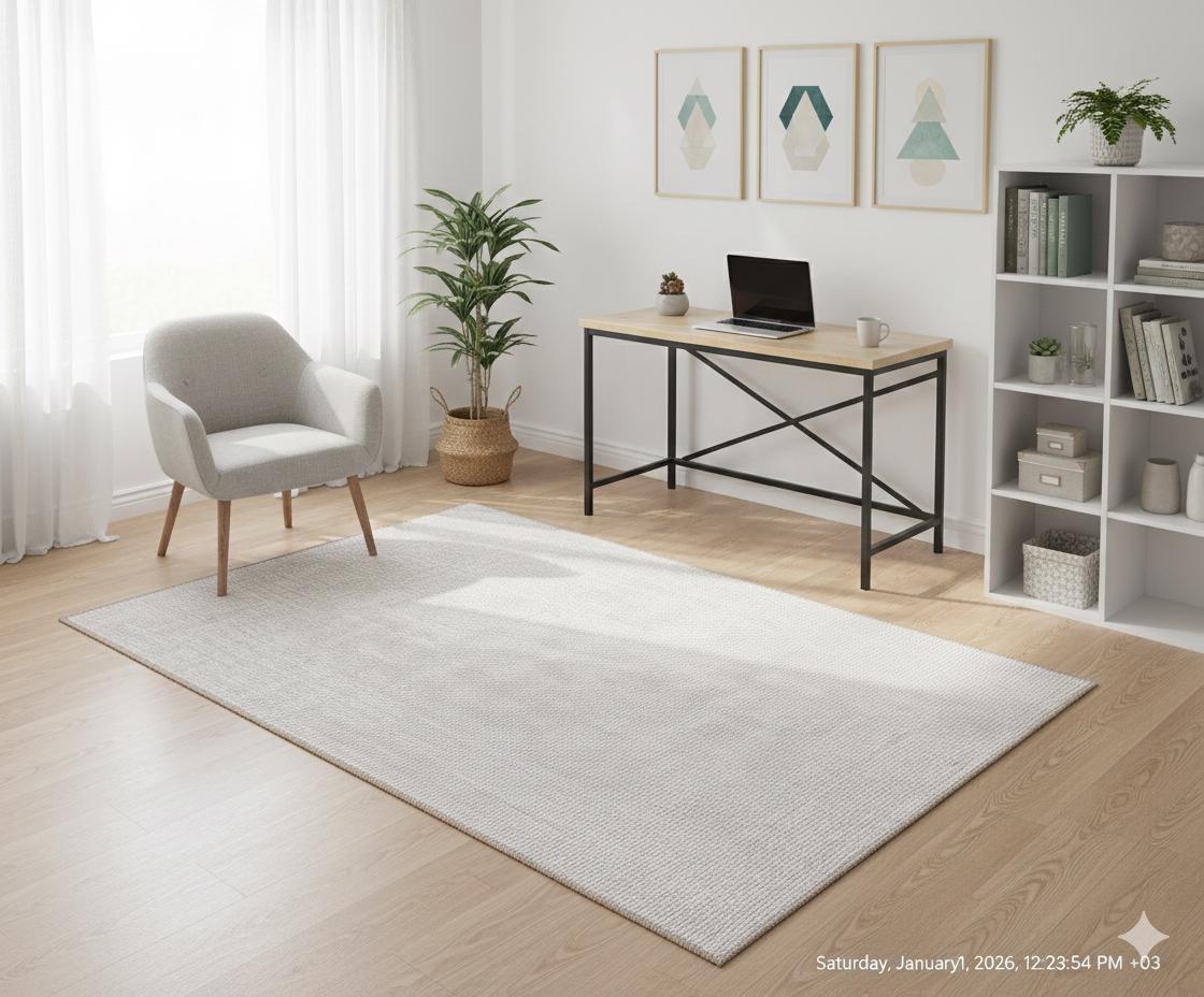 Machine Washable Woven Carpet – Light Gray Modern Low Pile Rug