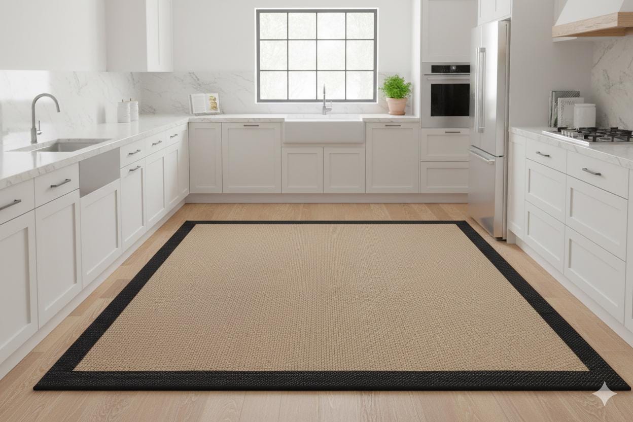 Washable Beige Jute Rug: Minimalist monern Outdoor/Indoor Carpet