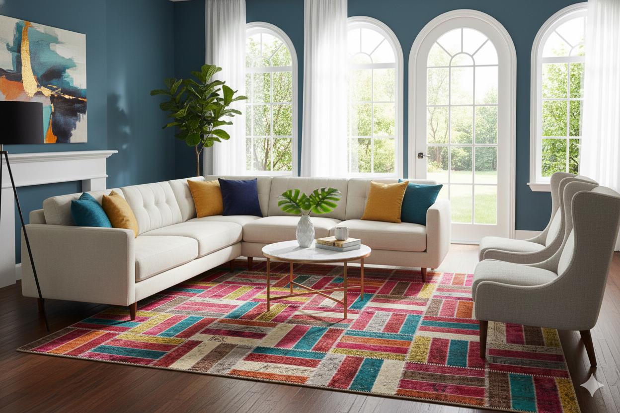 Handmade Patchwork Wool Turkish Rug - 6'x10' Bohemian Area Rug