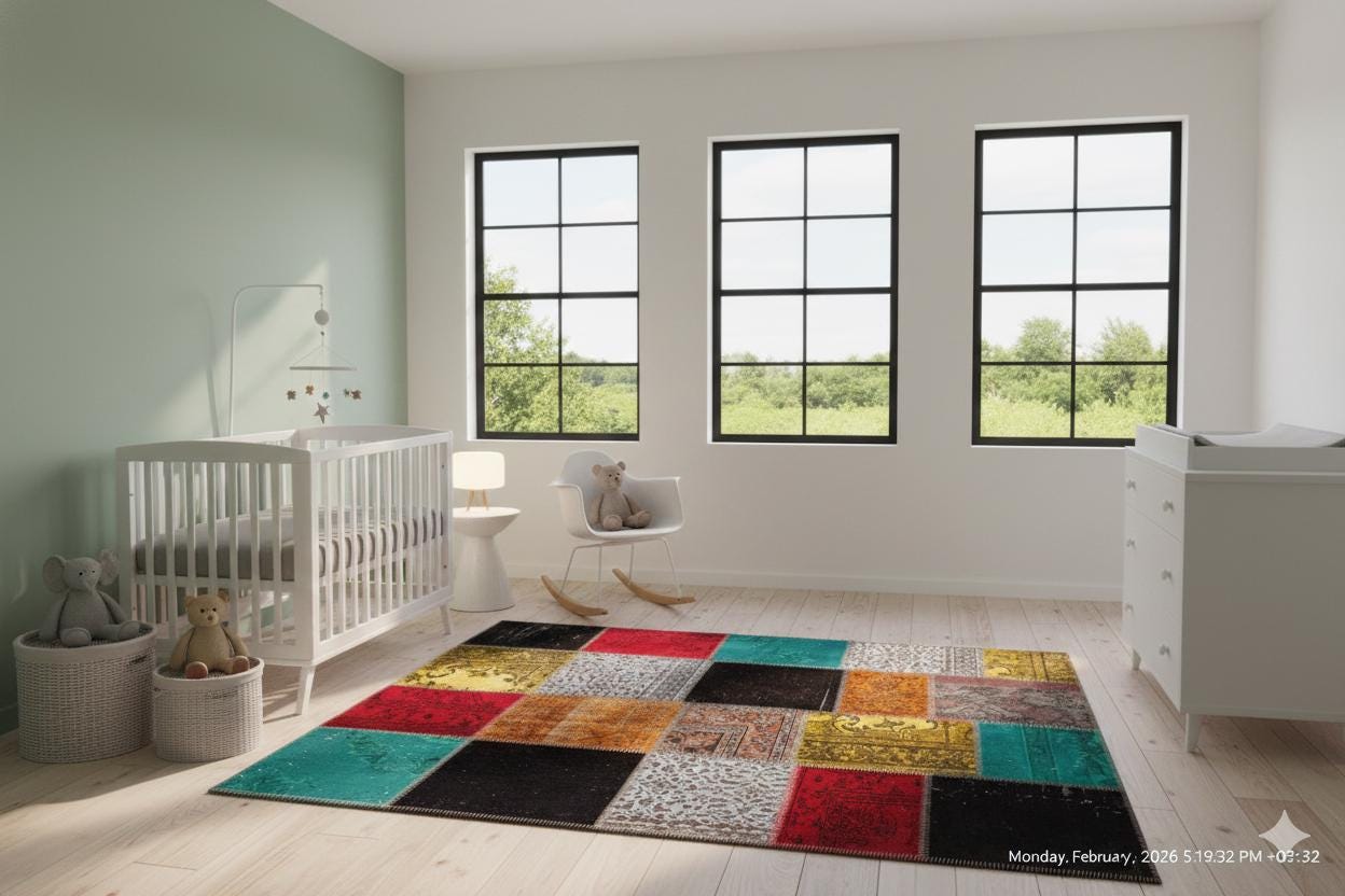 Handmade Wool Patchwork Turkish Rug - 5.6x7.9 ft Bohemian Area Rug
