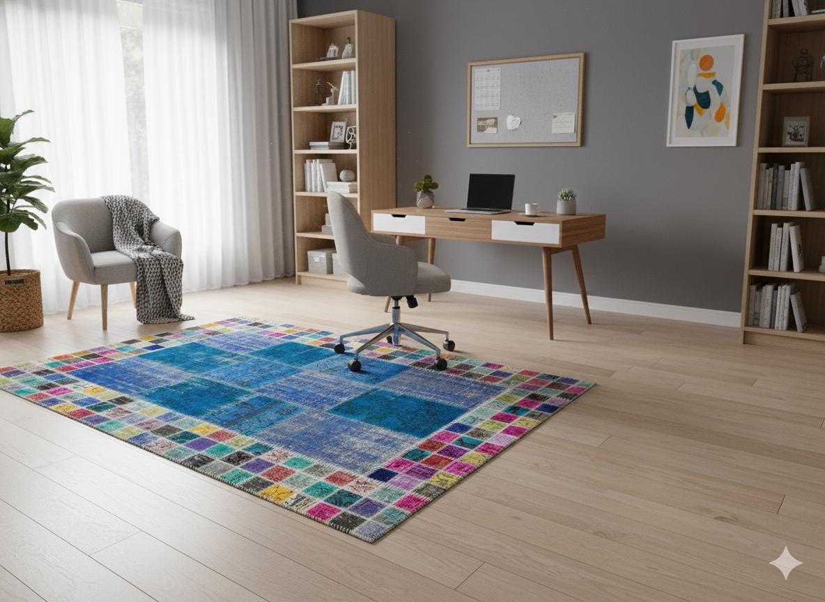 Handmade Patchwork Turkish Rug: 5'x8' Bohemian Wool Area Rug