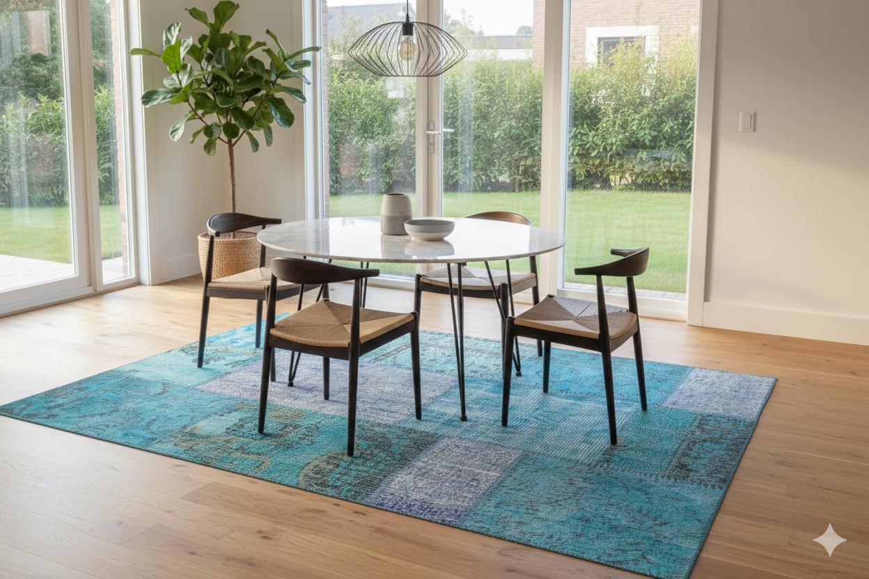 Handmade Turkish Patchwork Rug: Bohemian Wool Area Rug (3.9x5.9 ft)