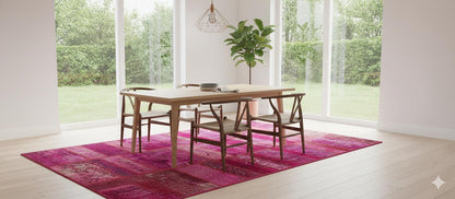 Handmade Pink Patchwork Runner Rug: Bohemian Wool Turkish Rug (3.5x7.9 ft)