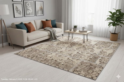Handmade Wool Patchwork Turkish Rug - 3.9x5.9 ft - Bohemian Area Rug