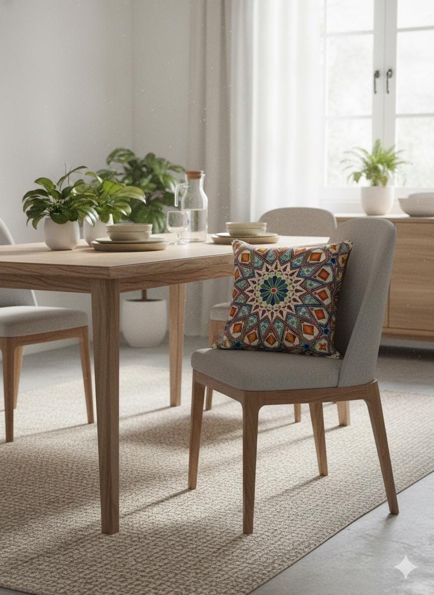 Moroccan Mosaic Pillow Cover: Geometric Starburst Gobelin Cushion, 40x40cm