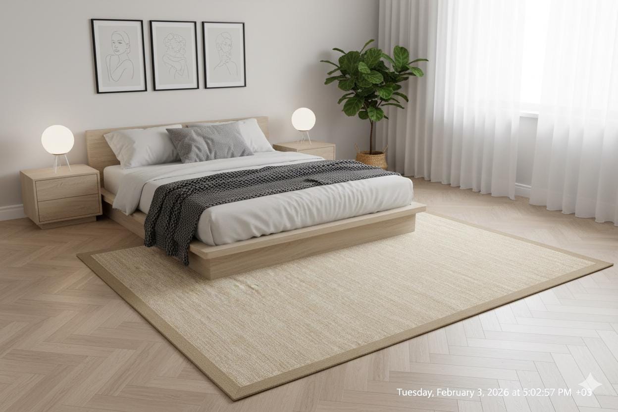 Beige Flatweave jute Rug: Modern Minimalist Area Carpet with Light Brown Border