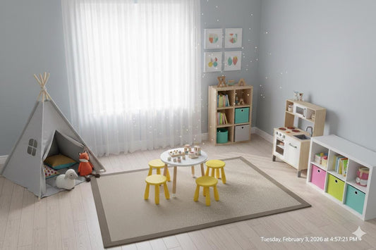 Modern Beige Flatweave Rug: Taupe Border, Checkered Texture, 5x7