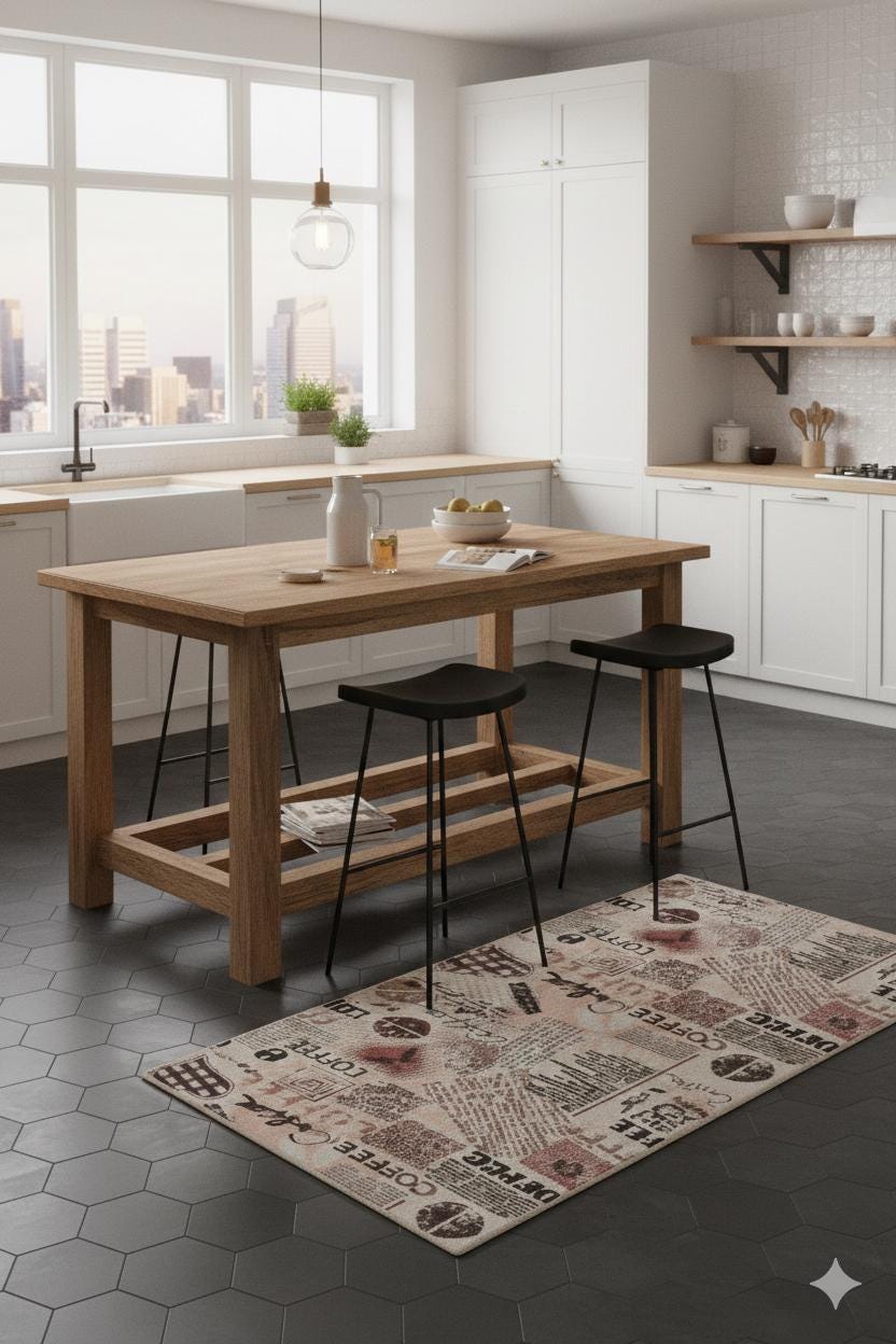 Vintage Coffee Collage Kitchen Runner – Washable, Non-Slip Espresso Area Rug