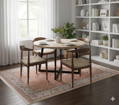 Terracotta Orange Turkish Style Rug: Vintage Floral Area Carpet