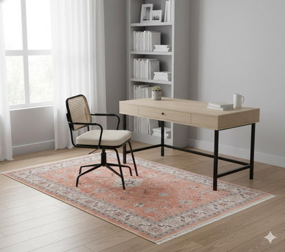 Terracotta Orange Turkish Style Rug: Vintage Floral Area Carpet
