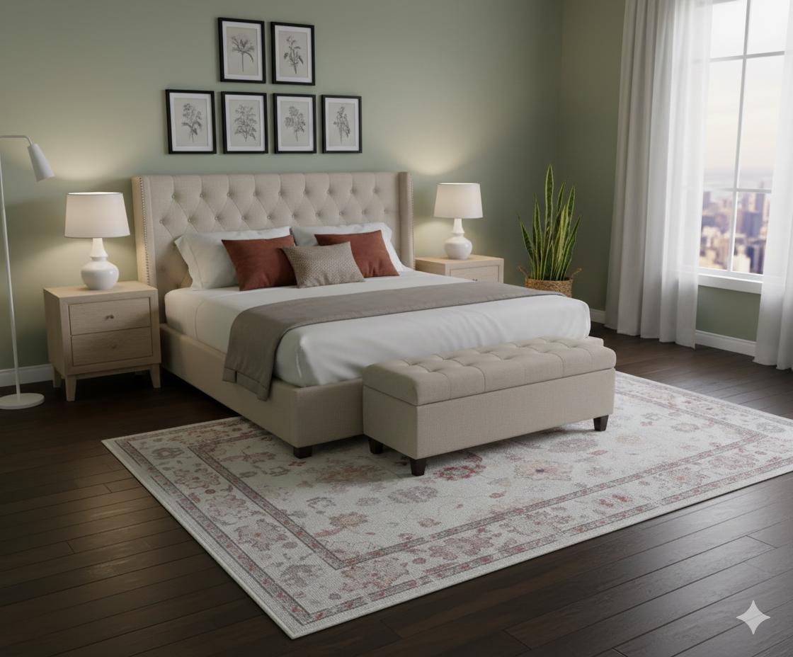 Faded Light Gray Turkish Rug: Soft Floral Vintage Style Area Carpet