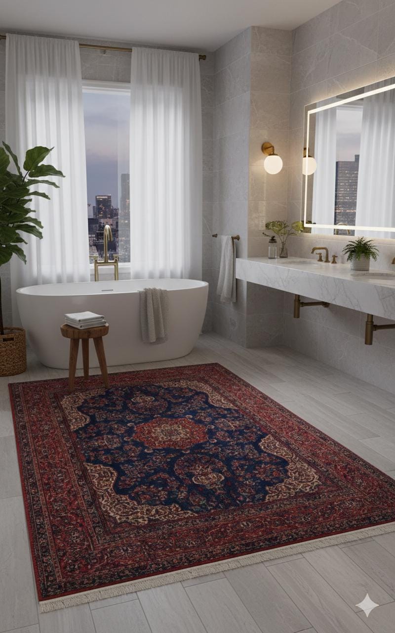 Red Vintage Oriental Rug: Classic Washable Rug with Tassels