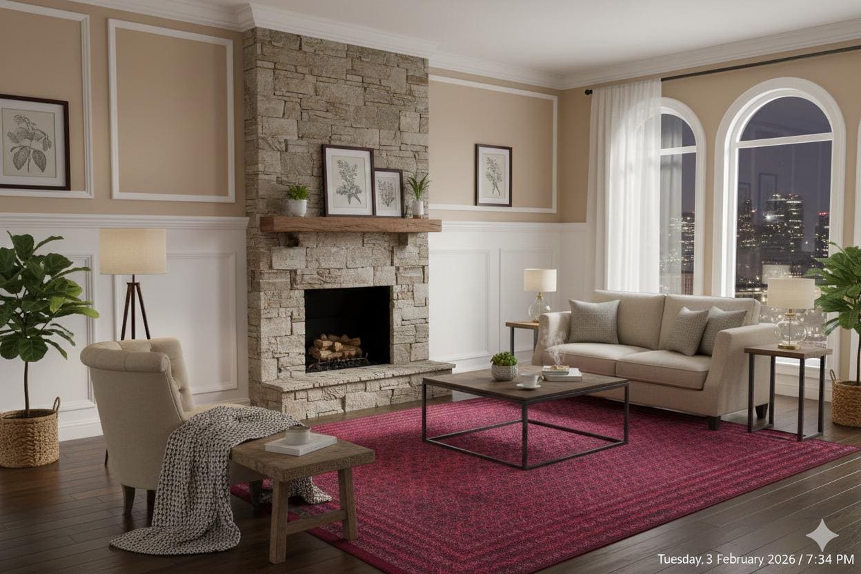Vintage Red Oriental Afghan Rug: Washable Living Room Carpet