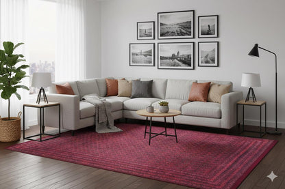 Vintage Red Oriental Afghan Rug: Washable Living Room Carpet