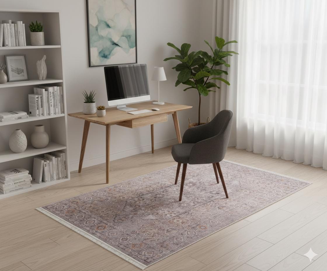 Faded Floral Turkish Rug: Vintage Style Area Carpet