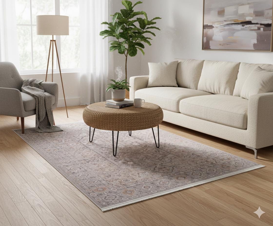 Faded Floral Turkish Rug: Vintage Style Area Carpet