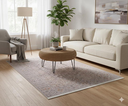 Faded Floral Turkish Rug: Vintage Style Area Carpet