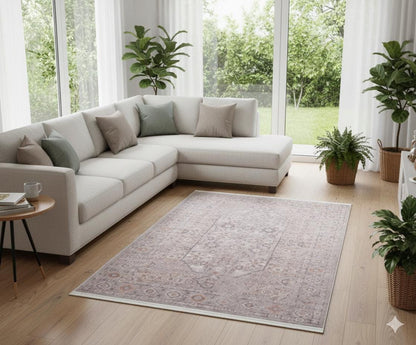 Faded Floral Turkish Rug: Vintage Style Area Carpet