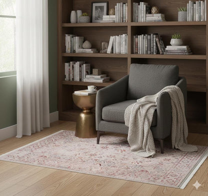 Blush Beige Turkish Style Rug: Faded Floral Area Carpet