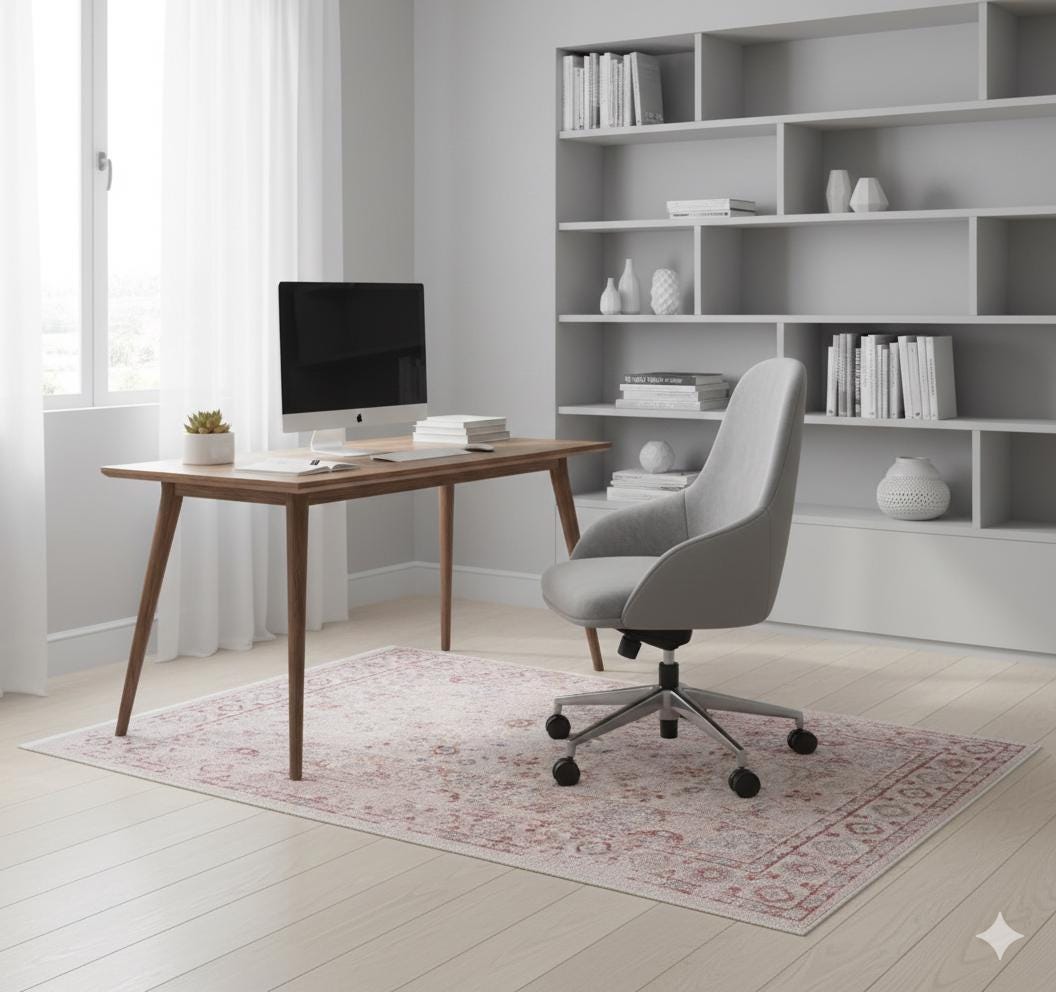 Blush Beige Turkish Style Rug: Faded Floral Area Carpet