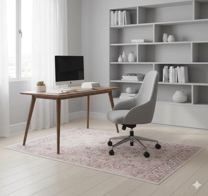 Blush Beige Turkish Style Rug: Faded Floral Area Carpet