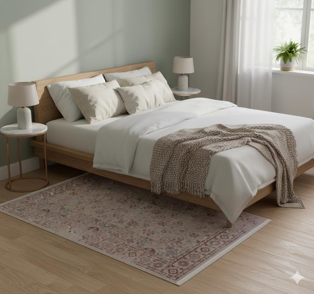 Blush Beige Turkish Style Rug: Faded Floral Area Carpet