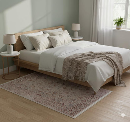 Blush Beige Turkish Style Rug: Faded Floral Area Carpet