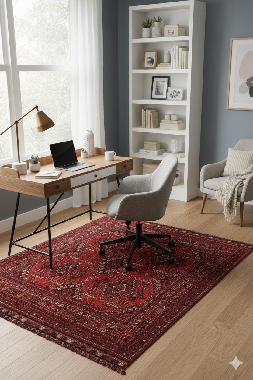 Red Afghan Rug: Washable Chenille Farmhouse Bohemian Rug (3.9 x 5.9 ft)