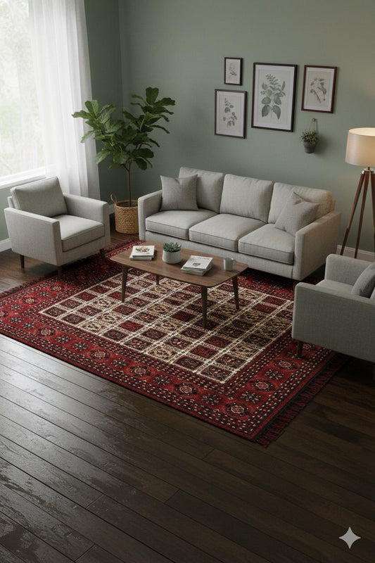 Red Oriental Afghan Rug: Washable Farmhouse Bohemian carpet