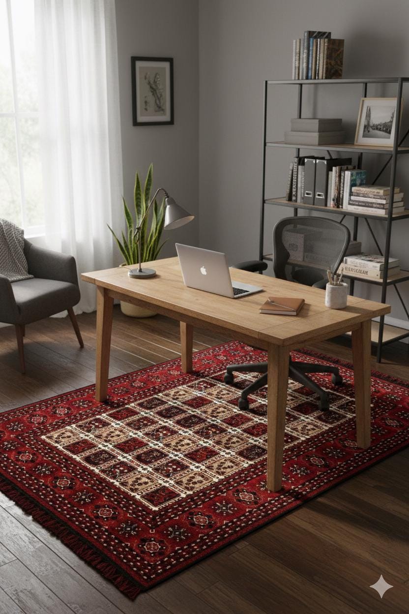 Red Oriental Afghan Rug: Washable Farmhouse Bohemian carpet