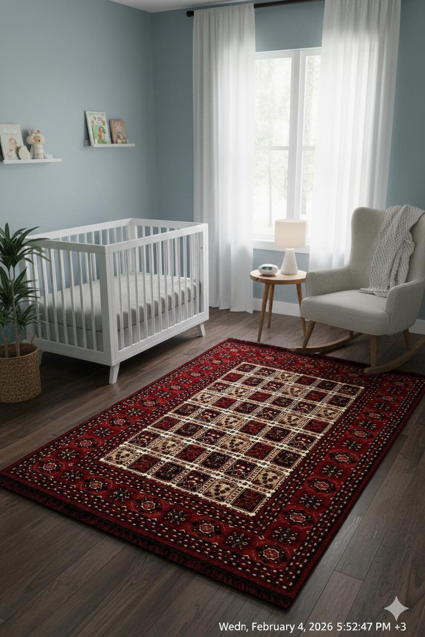 Red Oriental Afghan Rug: Washable Farmhouse Bohemian carpet