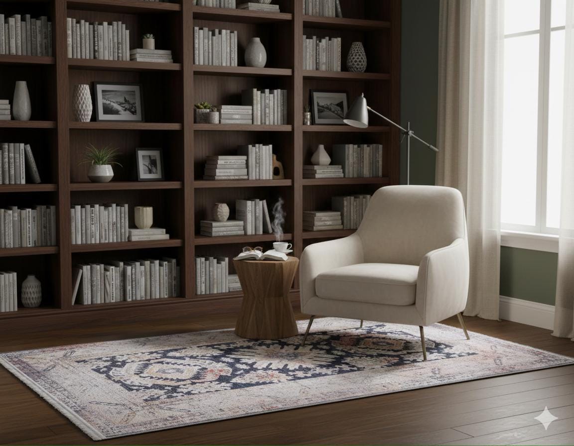 Black Vintage Rug: Washable Classic Rug with Tassels