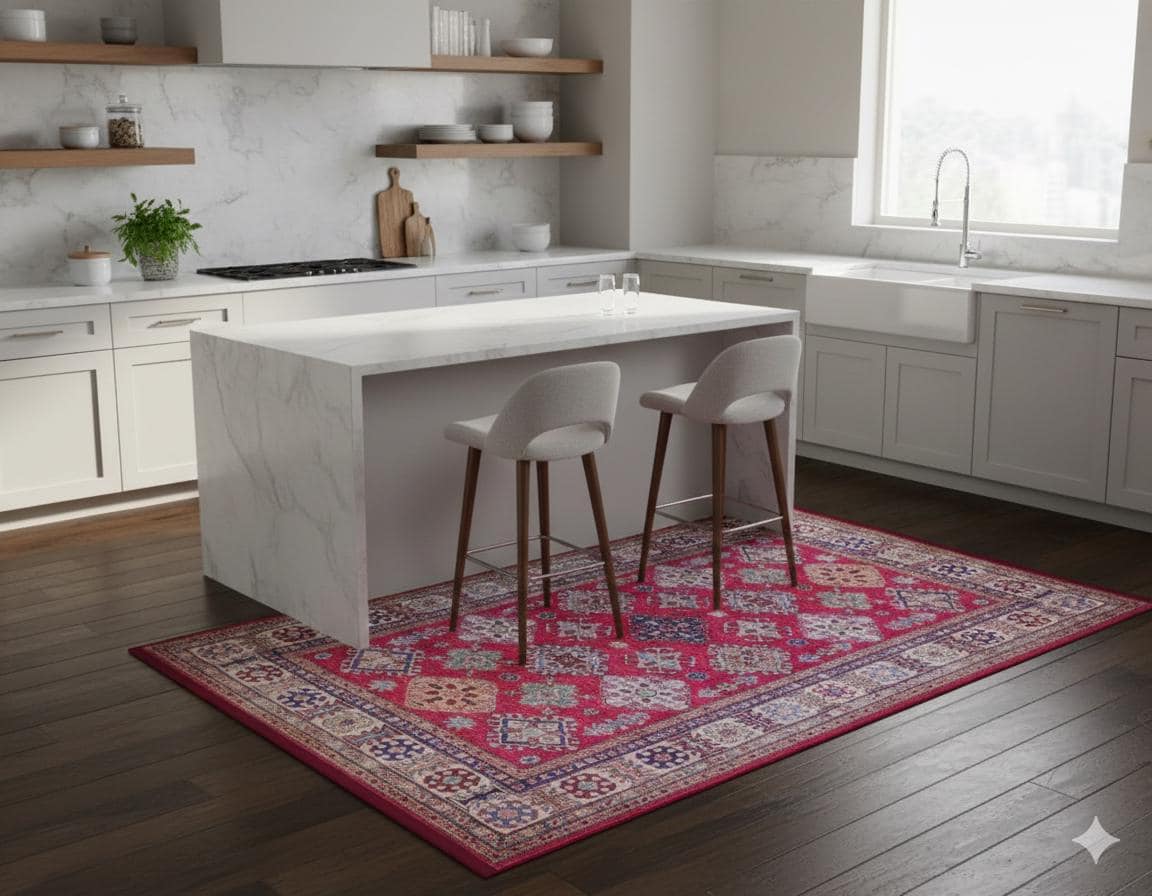 Red Oriental Kazak Rug: Classic Vintage Washable Carpet with Tassels