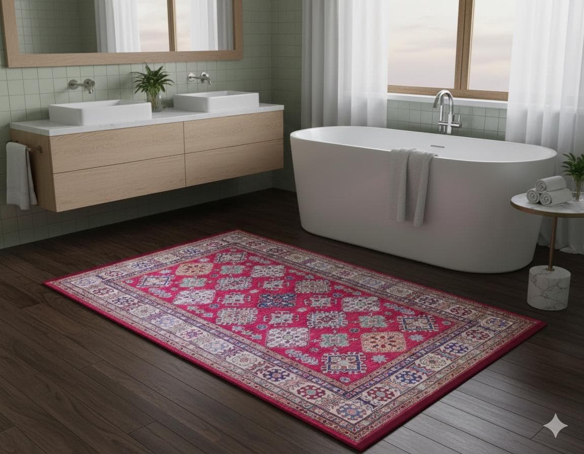 Red Oriental Kazak Rug: Classic Vintage Washable Carpet with Tassels