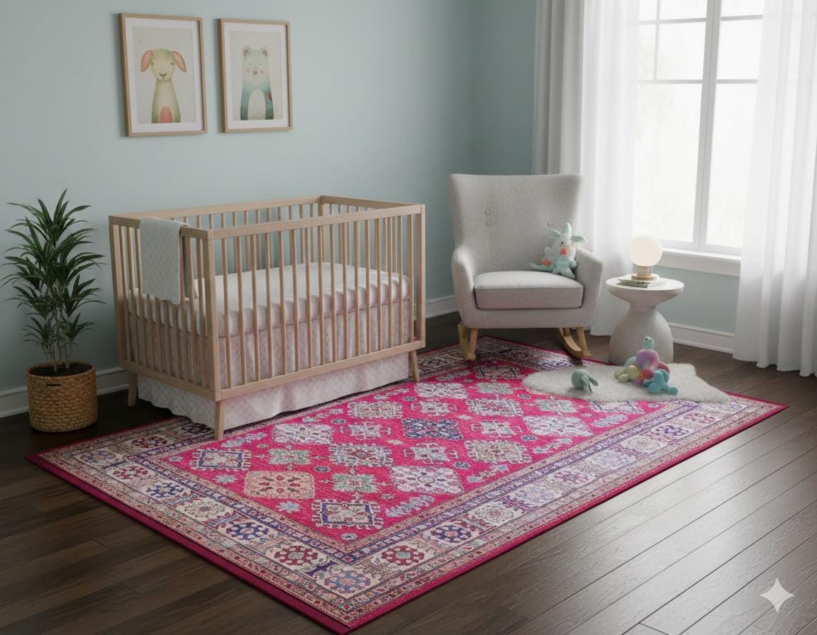 Red Oriental Kazak Rug: Classic Vintage Washable Carpet with Tassels