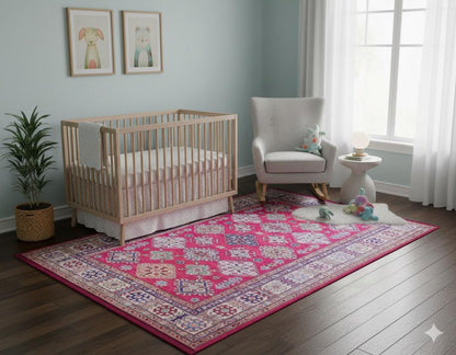 Red Oriental Kazak Rug: Classic Vintage Washable Carpet with Tassels