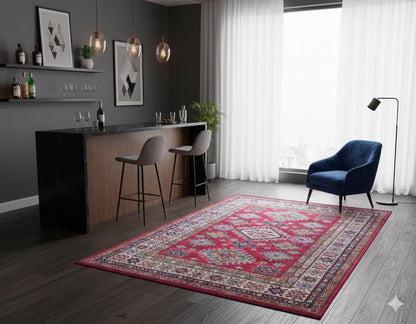 Red Oriental Kazak Rug: Classic Vintage Washable Carpet
