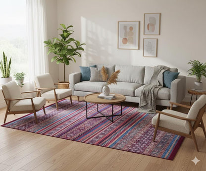 Vintage Red Shawl Design Rug: Washable Living Room Carpet