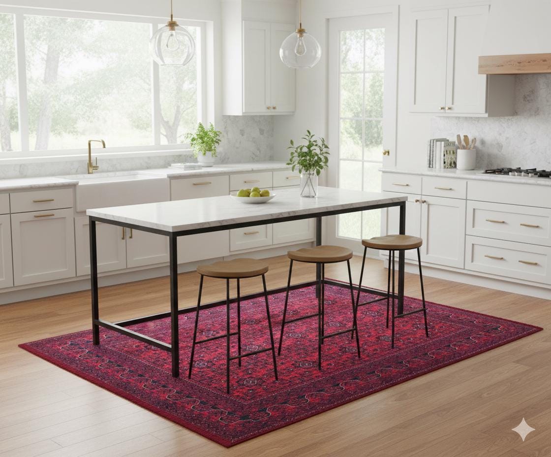Red Vintage Oriental Afghan Rug: Washable Red Carpet with Tassels