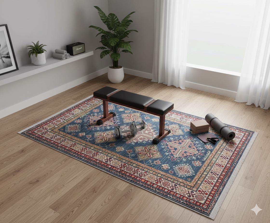 Blue Oriental Kazak Rug: Vintage Washable Rug with Tassels