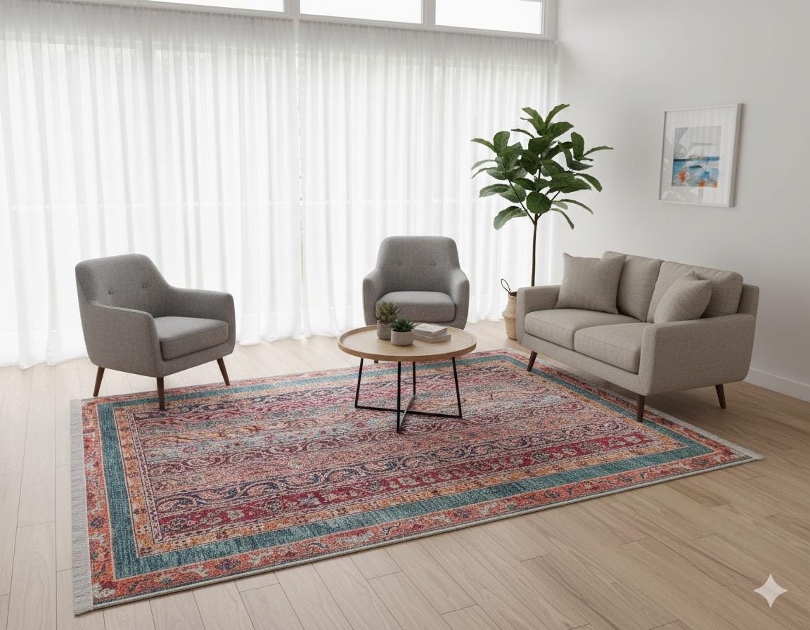 Vintage Red oriental Rug: Washable Living Room Carpet